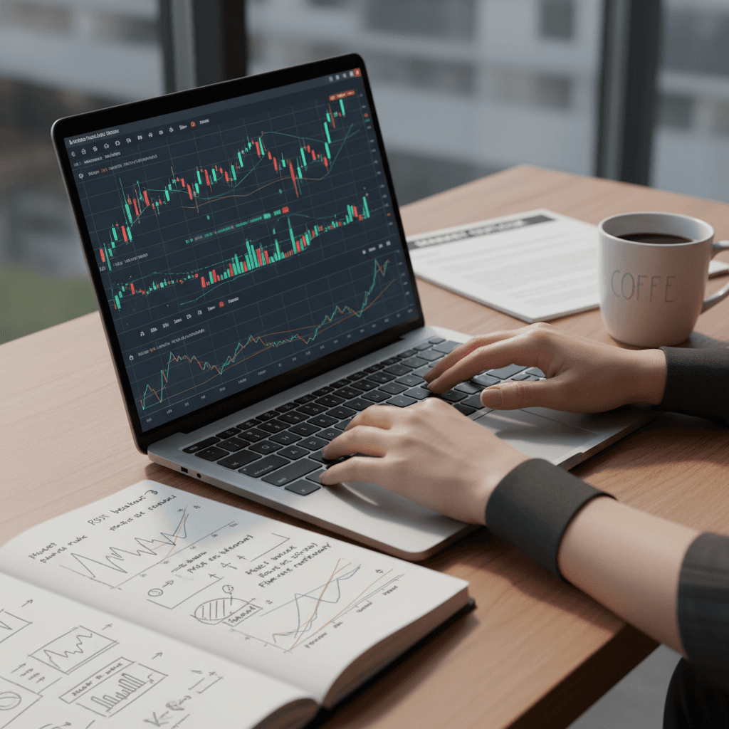 Commodities trader reviewing market data with focused attention and confidence